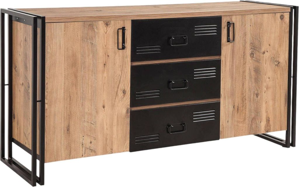 Kommode Tarazed, Wohnzimmerbuffet, Wohnzimmer-Sideboard, Moderne Küchen-Speisekammer, 160x45 h80 cm, Eiche und Schwarz