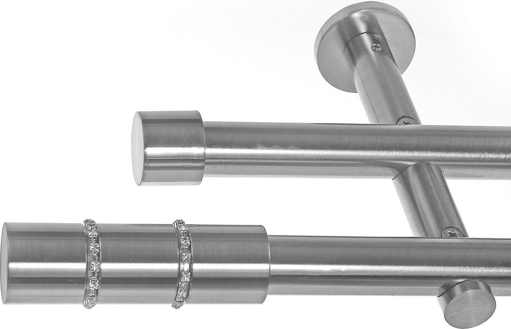 Gardinenstange mit Wandhalterung I Metall Edelstahl Look 2-läufig Ø 19mm I H29