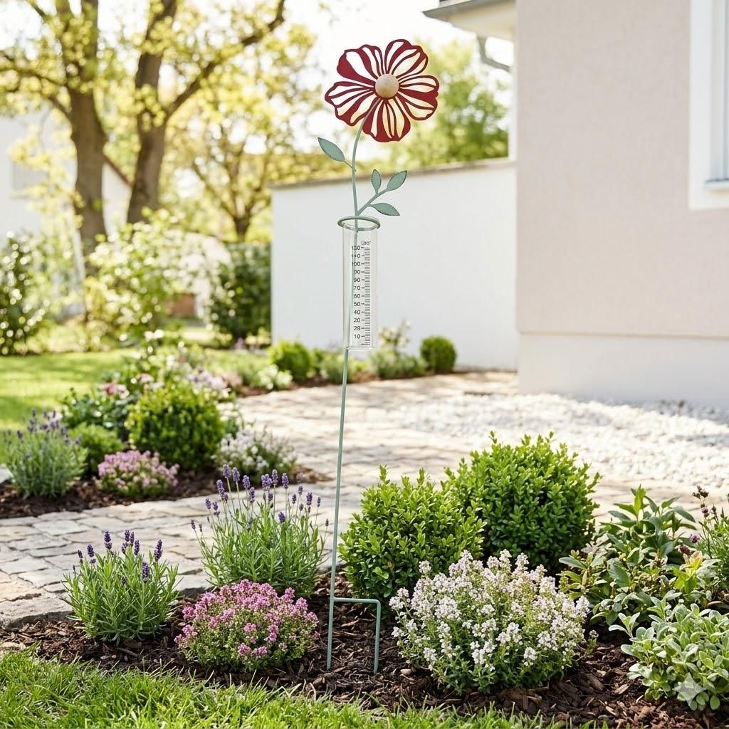 Dekorativer Regenmesser „Rote Blume“ – Ein farbenfroher Produktbild 