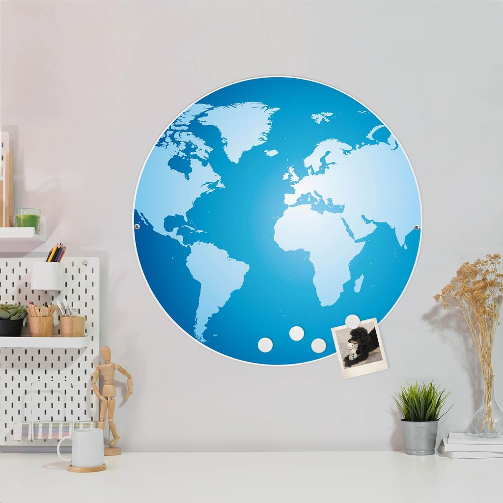 Design Stahlmagnettafel Weiß Rund 47cm Weltkarte