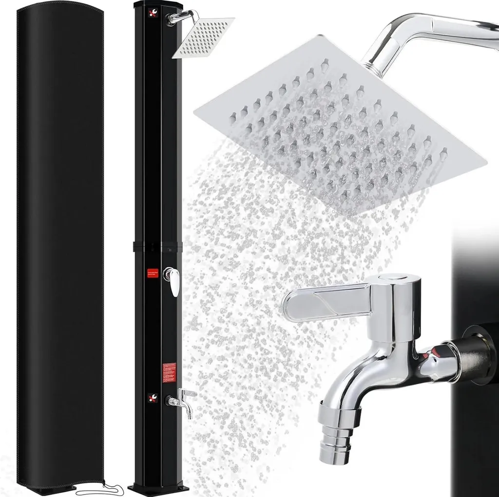 Douche solaire de jardin en aluminium 40L - Hauteur 225 cm avec housse