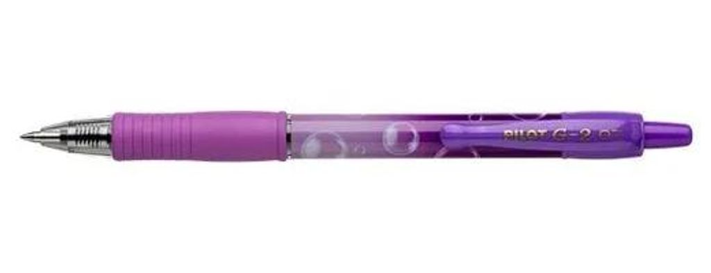 Gélové pero, 0,32 mm, stláčací mechanizmus, PILOT "G-2 Purple Bubble", modrá