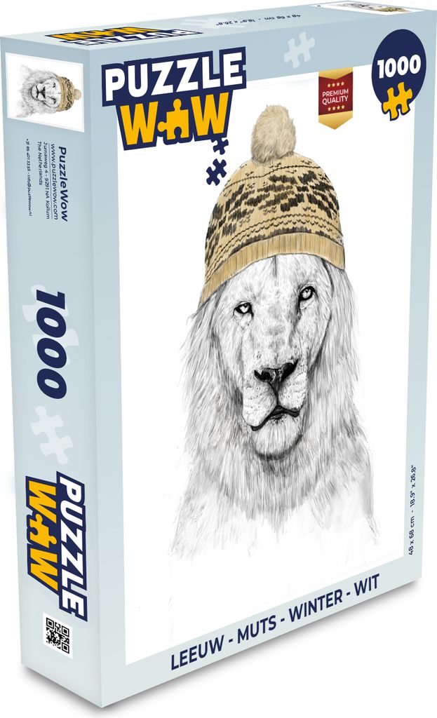 MuchoWow Puzzle 1000 Teile Löwe - Mütze - Winter - Weiß - Spielzeug - Alt und Jung - Spiele - Puzzeln