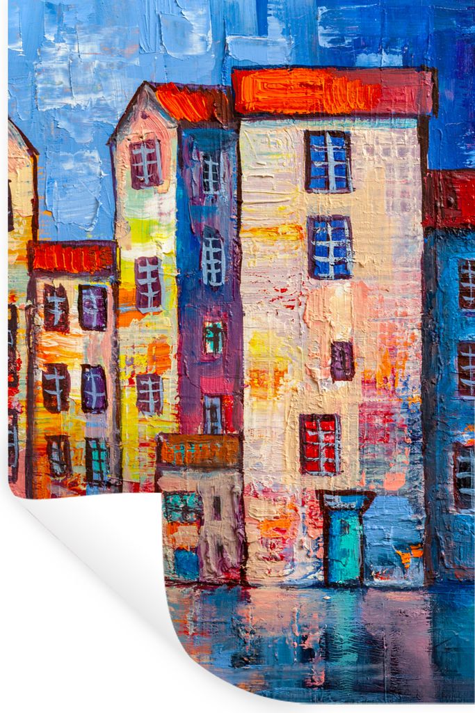 MuchoWow Wandtattoo Wandsticker Wandaufkleber Gemälde - Ölfarbe - Haus - Wasser 40x60 cm Selbstklebend und Repositionierbar - Wierderverwendbar...