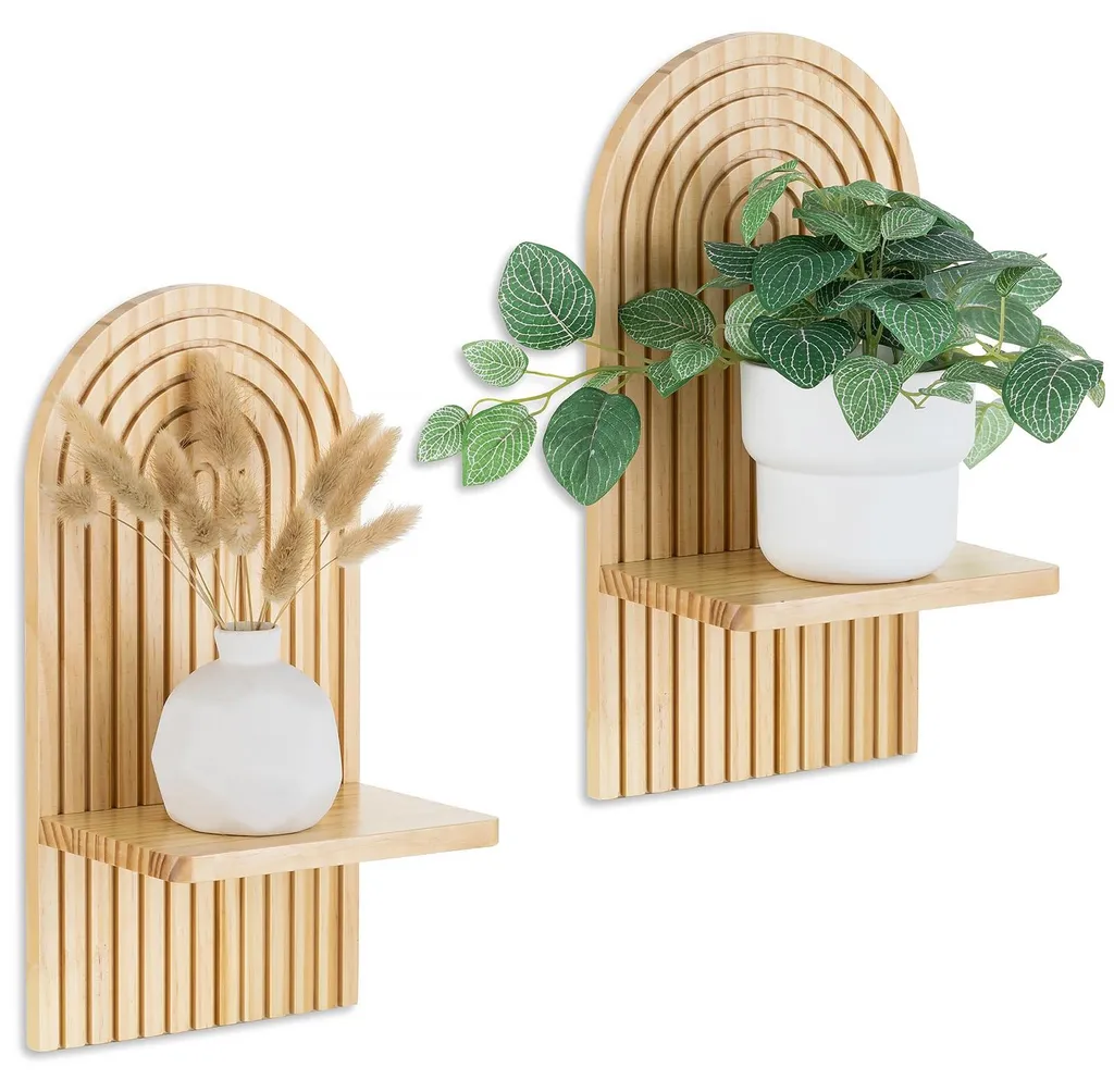 Tablette murale en bois massif naturel pour plantes et objets de déco