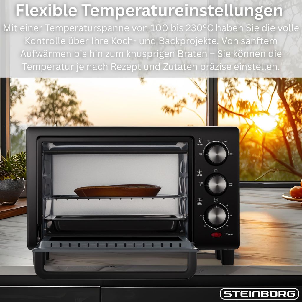 Mini Four 13 Litres, 1200 W, Température Réglable 65-230°C, Avec Minuteur Et Grille Incluse - Idéal Pour Petites Cuissons, Toast, Grill