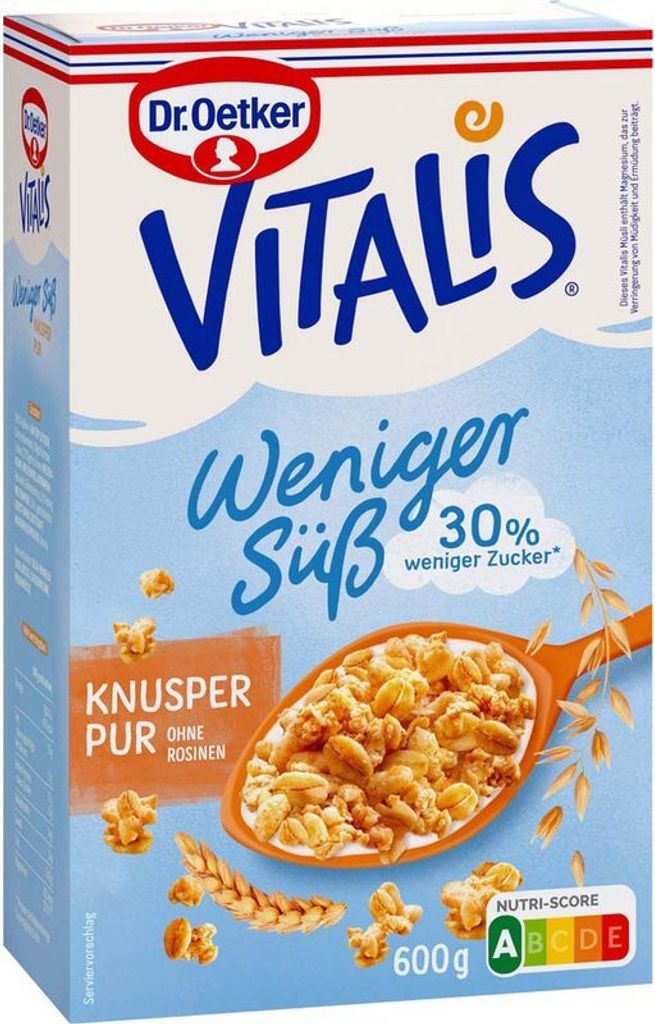 5x Dr.Oetker 827267008 Vitalis Knusper Pur weniger süß Produktbild 