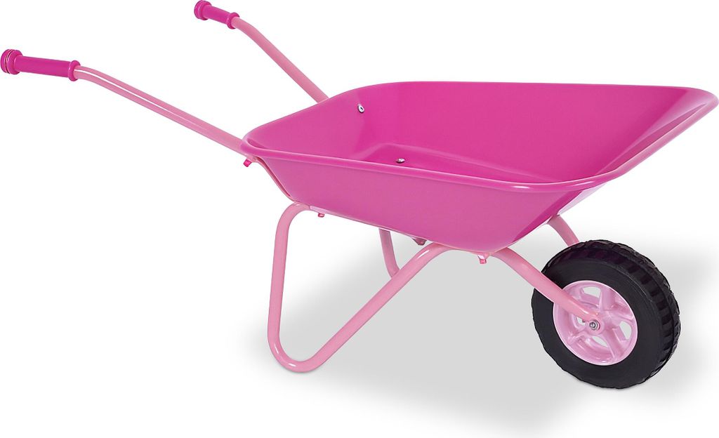 Relaxdays Schubkarre Kinder, rutschfeste Griffe, HBT: 43x74x36 cm, Metall, Kunststoff, Kinder-Scheibtruhe, rosa/schwarz