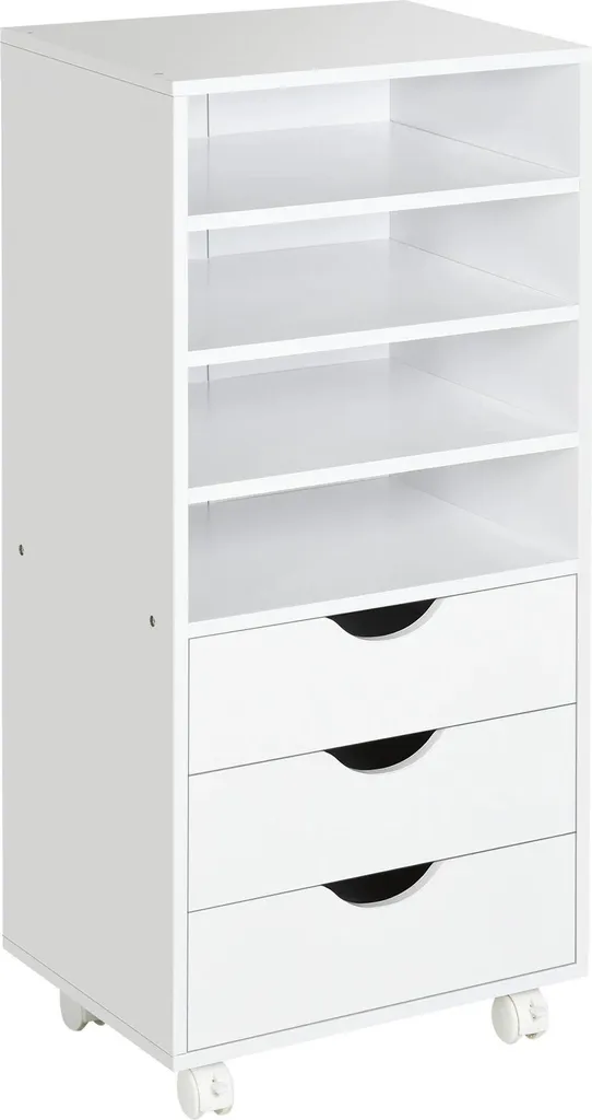 Caisson roulant blanc 3 tiroirs et 4 niches - Rangement bureau 38x40x87cm