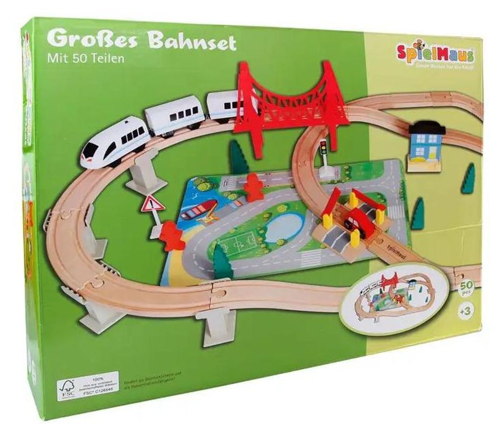 SpielMaus Holz Eisenbahn Spielset, 50-teilig Produktbild 