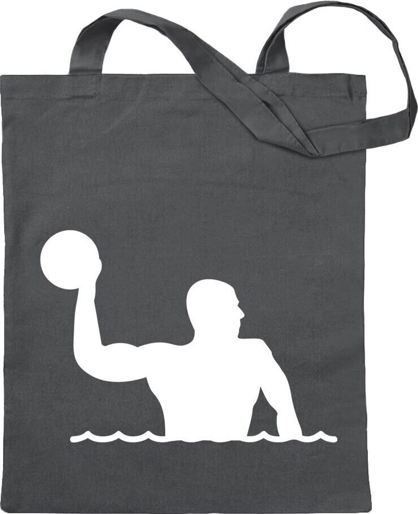 Kiwistar - Baumwolltasche - stahlgrau - Wasserball Spieler Figur - Tragetasche Stoffbeutel Umhängetasche Langer Henkel