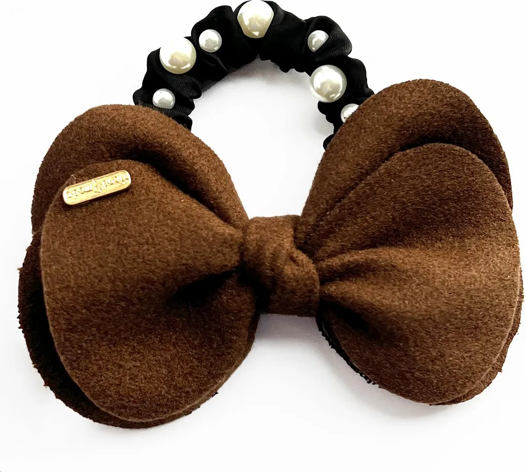 Cravatta Capelli Raso Marrone con Fiocco e Perle | Eleganza Retrò