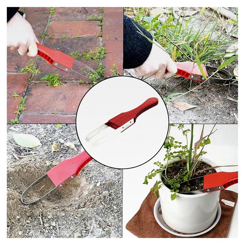 Hand-Unkrautstecher, Unkrautentferner mit Stiel, Fugenkratzer für Gartenarbeiten, Gartenkralle zum Jäten, rotes Gartenwerkzeug