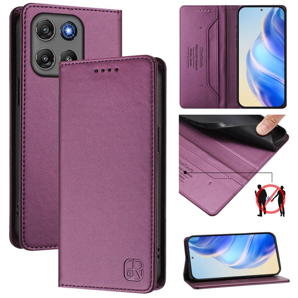 Lederhülle für Motorola Moto G67 Power Hülle Flip Brieftasche Kartenfächern Ständer Schutzhülle Lila