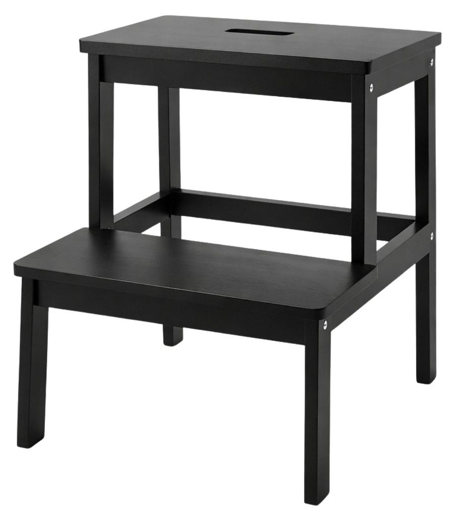 Sgabello in bambù con gradino KROK, altezza 46 cm, nero Immagine del prodotto 