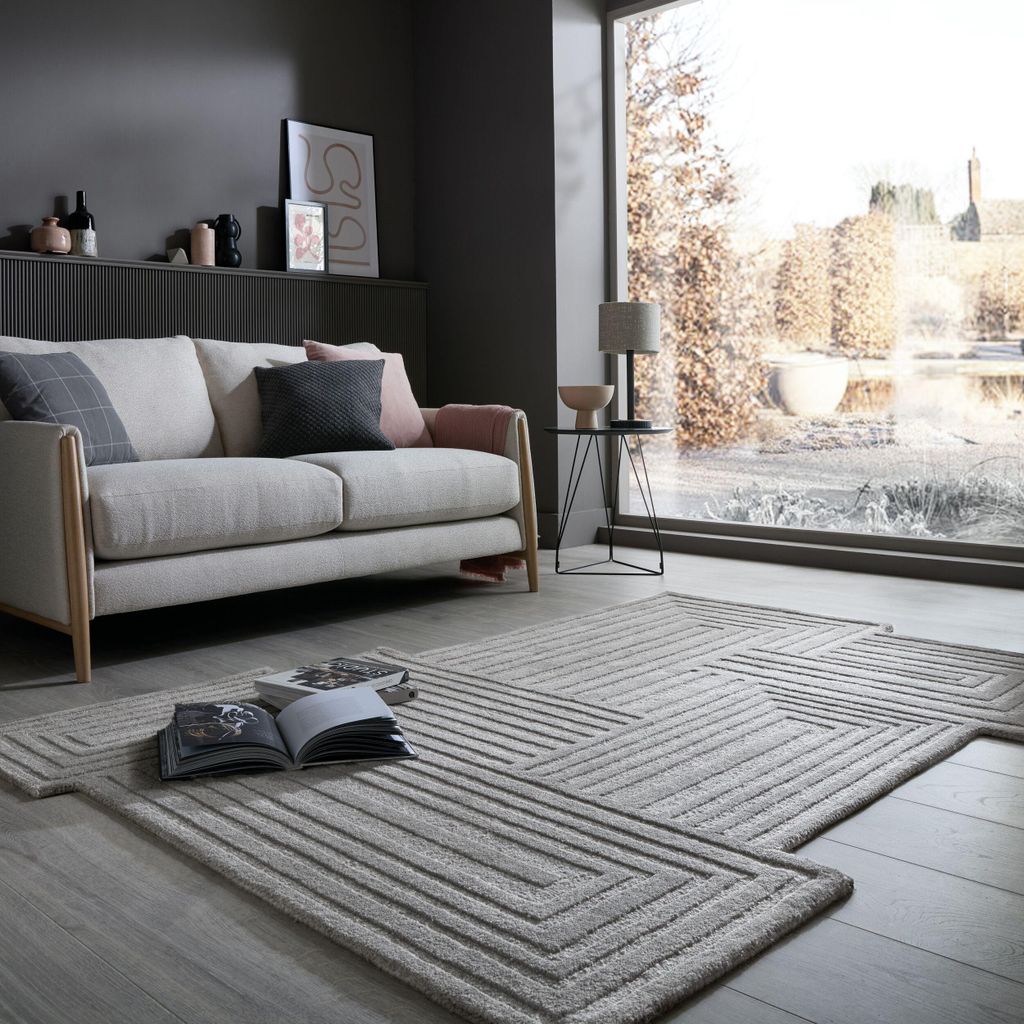 Wollteppich Zen Shaped Geometrisch, Wohnzimmer Grau Rechteckig 160x230 | 100% Wolle, Rücken aus 75% Baumwolle, 25% Polyester | Florhöhe: 12 cm
