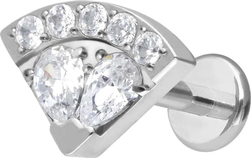 Ohrpiercing, Nasenpiercing Premium Titan Labret mit Innengewinde KRISTALLFÄCHER Silber Stablänge: 6mm