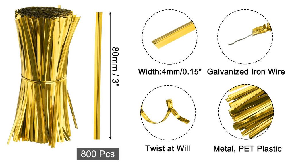 800 Stš¹ck 3" Twistbinder, Metallic Twist Ties, Wiederverwendbare Kunststoffummantelte Twist Ties fš¹r B?ckerei, Sš¹?igkeitenbeutel, Kaffeet...