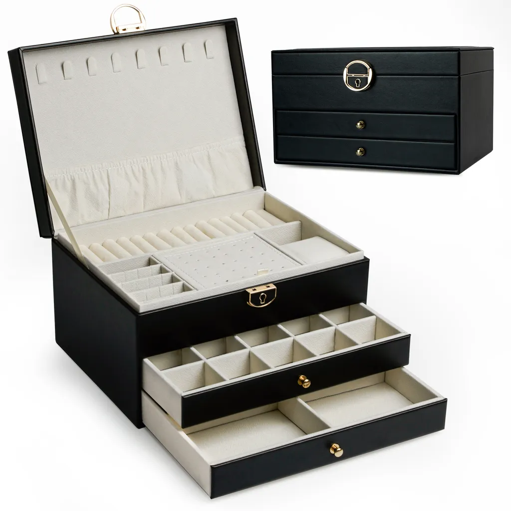 Organizzatore Gioielli AdelDream Nero: Design Minimal 3 Piani per Donna