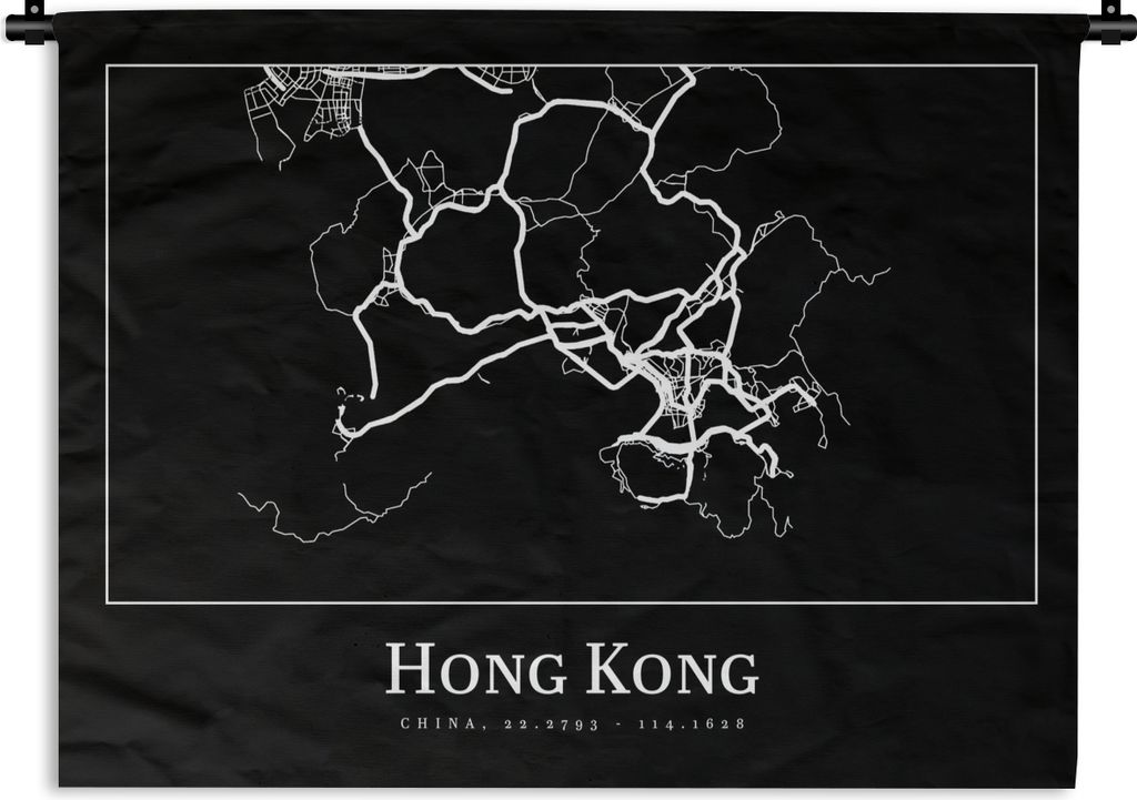 MuchoWow Wandteppich Wandbehang Hongkong - Karte - Stadtplan - Routenbeschreibung 120x90 cm Tapisserie Dekoration Wandtuch - Wohnen - Aufhänger ...