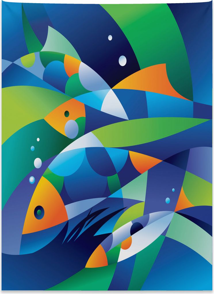 Abakuhaus Abstrakte Kunst Wandteppich, Fische unter Wasser aus Weiches Mikrofaser Stoff Kein Verblassen Klare Farben Waschbar, 110 x 150 cm, Mehrfa...