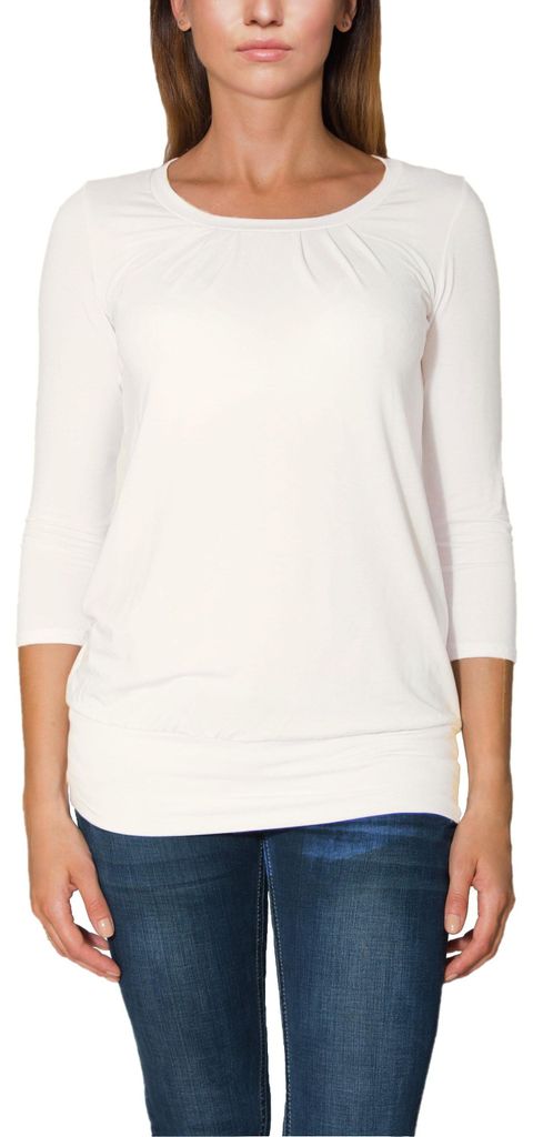 Alkato Damen Viskose Shirt 3/4 Arm Longshirt Top, Farbe: Perlenweiß, Größe: M