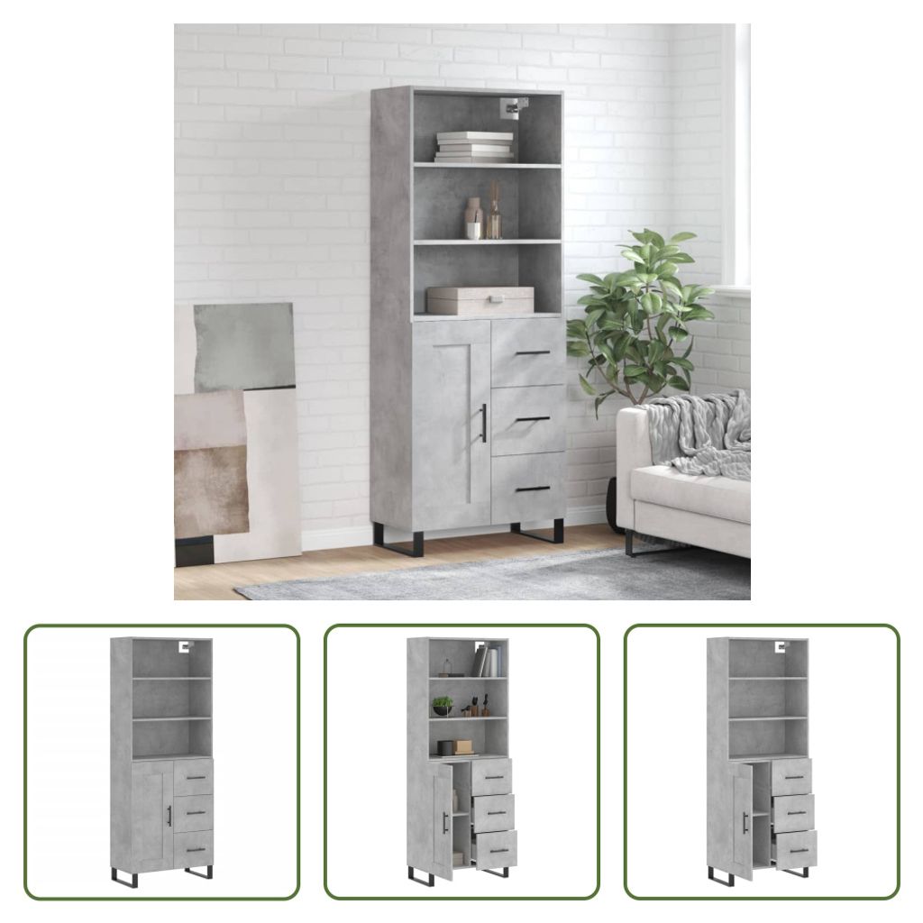 The Living Store Highboard Betongrau 69,5x34x180 cm Holzwerkstoff