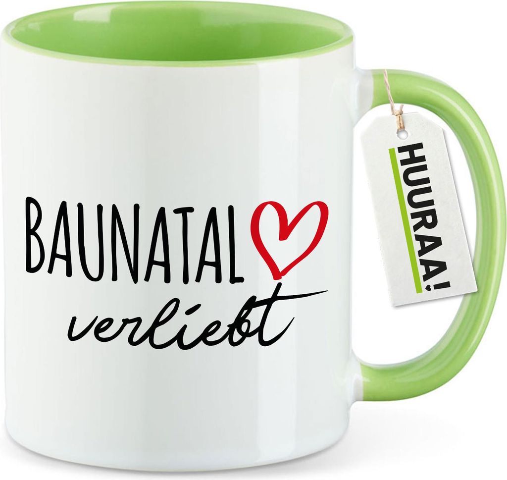 Huuraa Kaffeetasse Baunatal verliebt 330ml Grün Keramik Kaffeebecher Geschenkidee