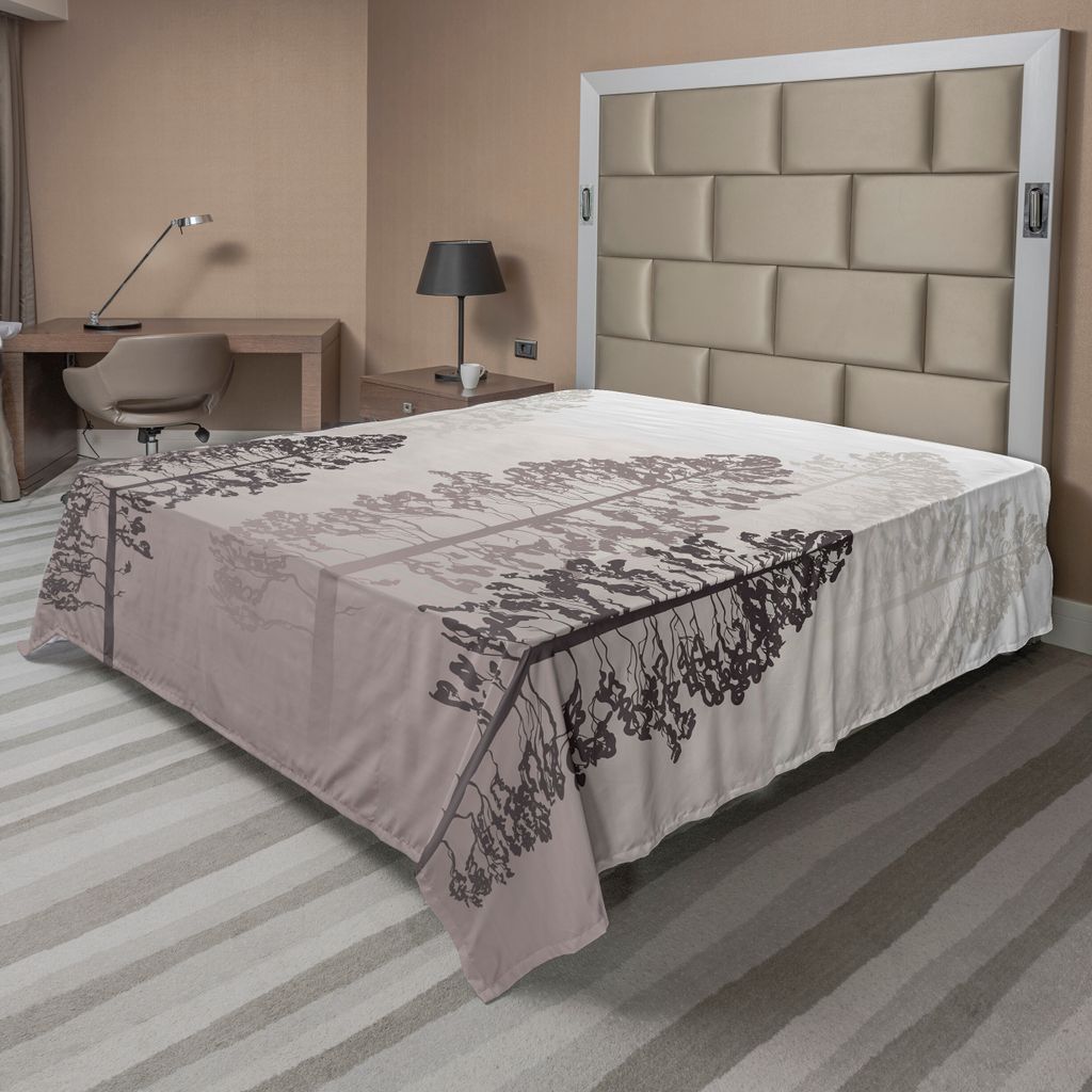 ABAKUHAUS Land Bettlaken, Kiefern im Wald auf nebeligem Seem Ombre-Hintergrund-Tier-Abenteuer-Grafik, weiches bequemes oberes Bettlaken für ein de...