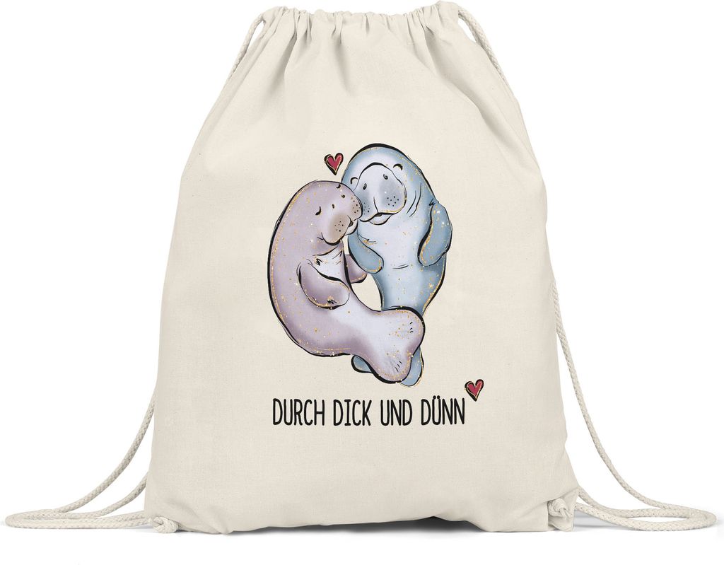 Durch Dick und Dünn Turnbeutel Gymsack Valentinstag Freundin Freund Süß Geschenkidee Paar Liebe Couple Jahrestag