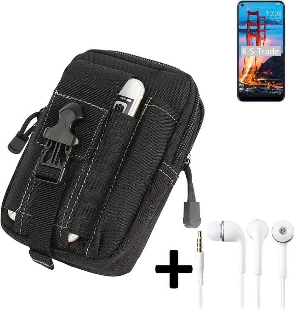 K-S-Trade Gürteltache + Kopfhörer kompatibel mit ZTE Blade V2020 Gürtel Tasche Holster Schutz Hülle Handy Hülle schwarz inkl. Extrafächer