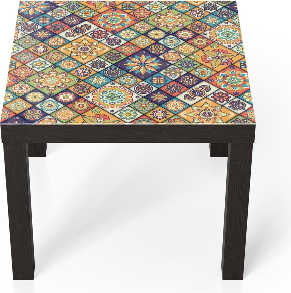 DEQORI Couchtisch 55x55 cm Schwarz 'Blumenmosaik' Glas Beistelltisch