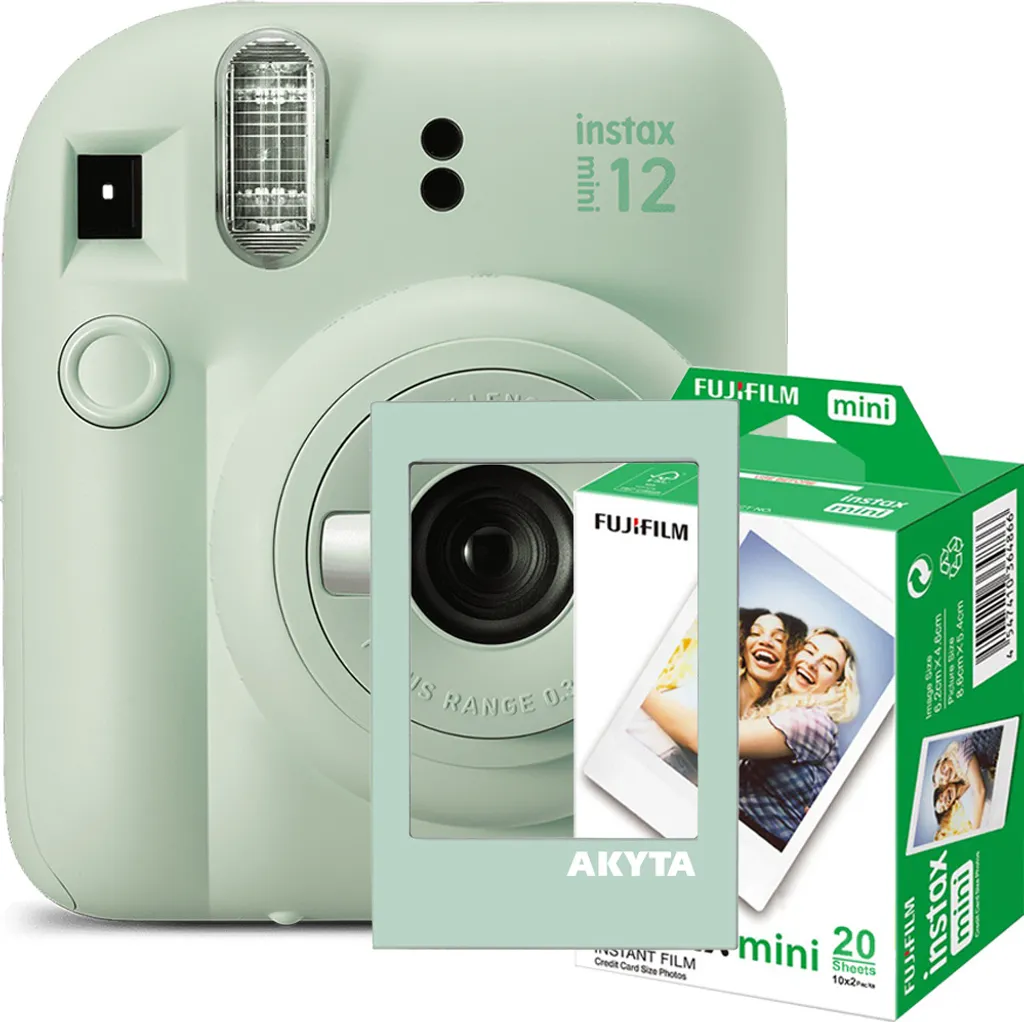 Instax Mini 12 Mint Green: Kit Fotocamera Istantanea + 20 Foto + Frame