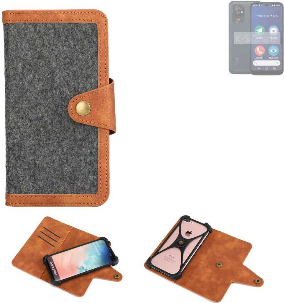 K-S-Trade Schutzhülle Handyhülle kompatibel mit Doro 8200 Filz Hülle Kunst-Leder dunkelgrau braun (1x)