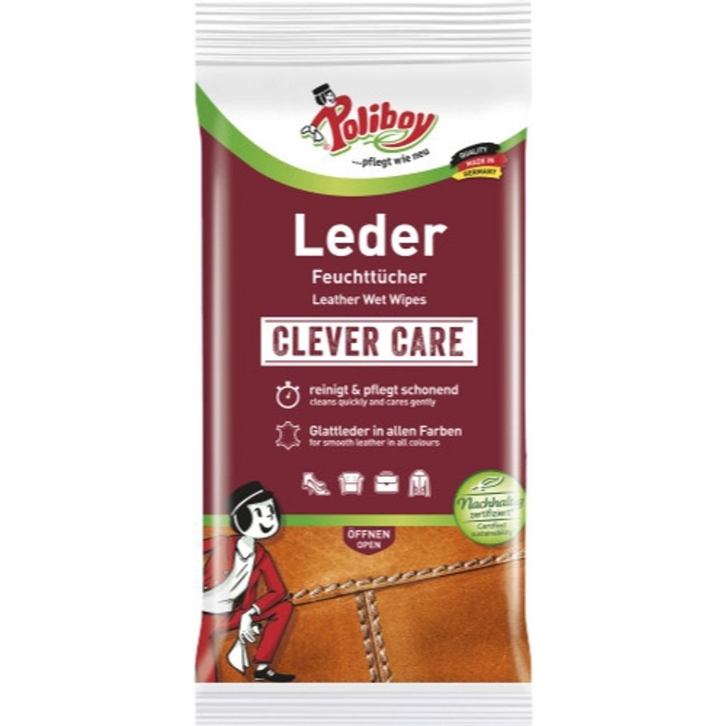A product package for leather wet wipes.