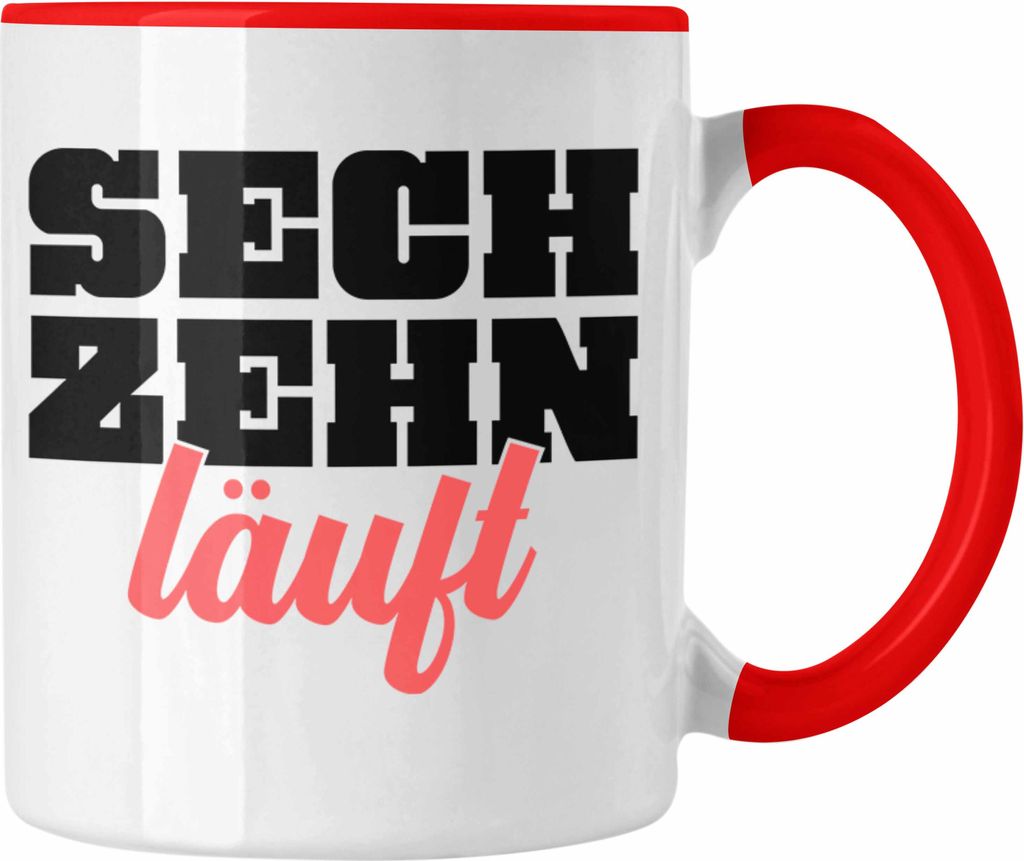 Trendation - 16. Geburtstag Tasse Geschenk Mädchen Jungen Geschenkidee Lustig Spruch 16 Geschenke Geschenkideen zum 16 Bday 16er Witz Sprüche (Rot)