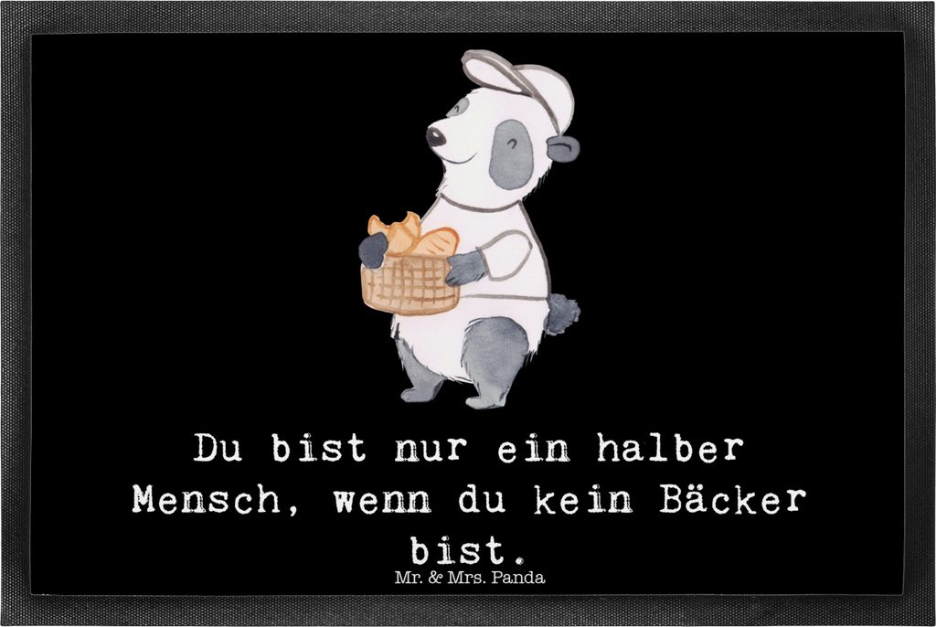 Mr. & Mrs. Panda Schmutzmatte Bäcker Herz 40 x 60 cm - Schwarz - Geschenk, Spruch, Sauberlaufmatte, Fußabtreter, Abtreter, Fussmatte, fußmatte, ...