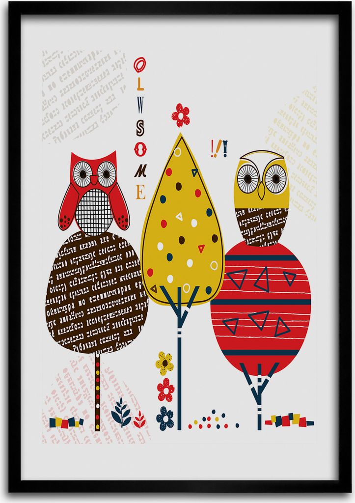 Bild - Bilderrahmen - Foto - 70 cm x 100 cm - MDF - Rahmen - Wandkunst - Eulen auf den Bäumen
