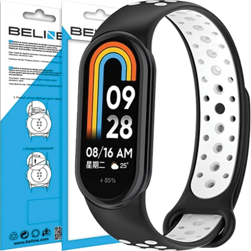 Cinturino Sport Beline Mi Band 9/8 - Nero e Bianco Resistente
