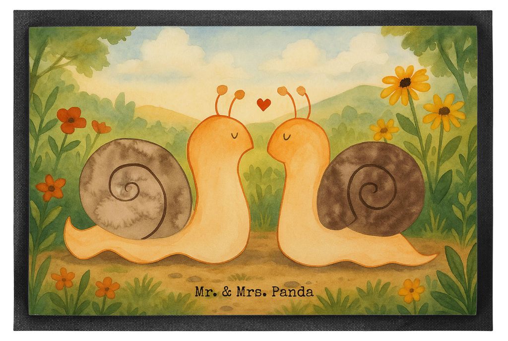 Mr. & Mrs. Panda Schmutzmatte Schnecken Liebe Design 40 x 60 cm - Weiß - Geschenk, Türmatte, Paar, Freundin, Fussmatte, Große, Fußabtreter, Fu...