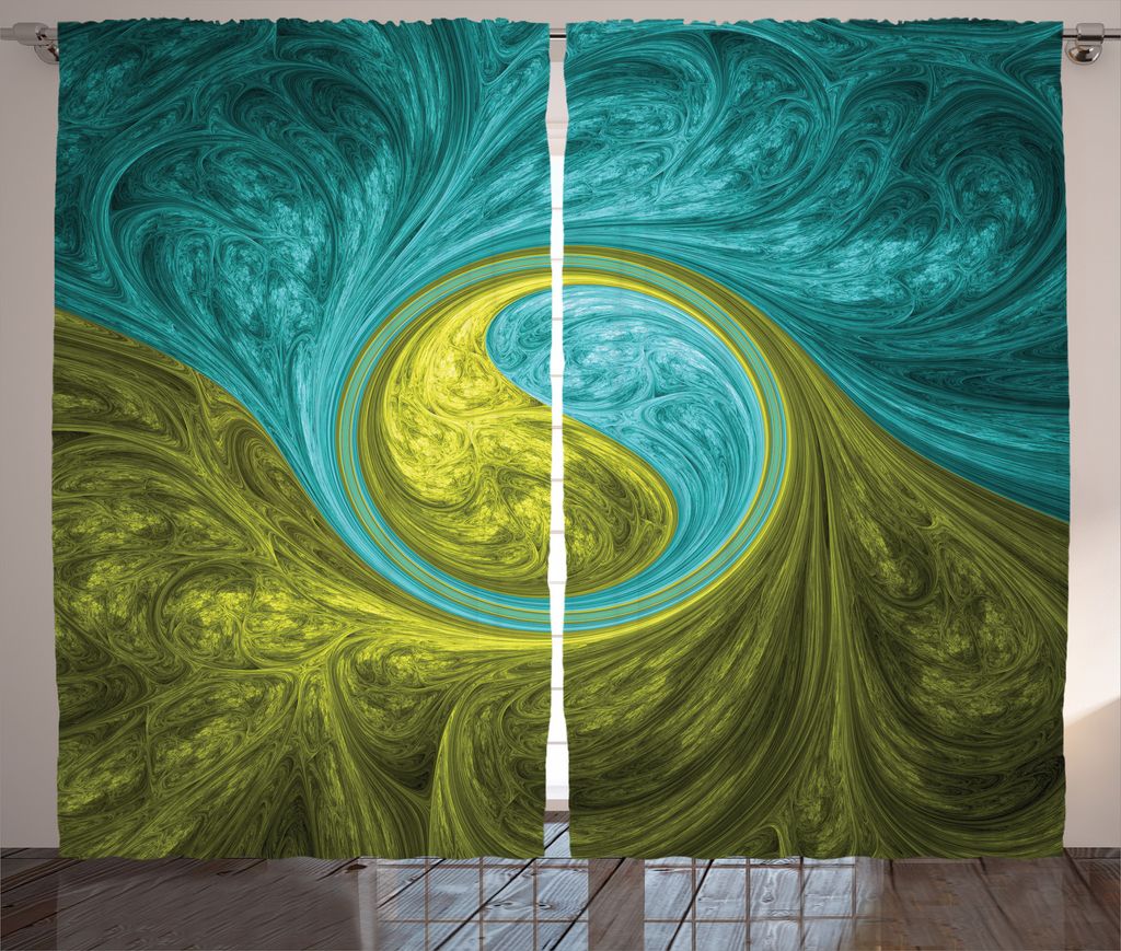 ABAKUHAUS Ying Yang Rustikaler Vorhang, Ethnisch, Wohnzimmer Universalband Gardinen mit Schlaufen und Haken, 280 x 175 cm, Khaki Teal