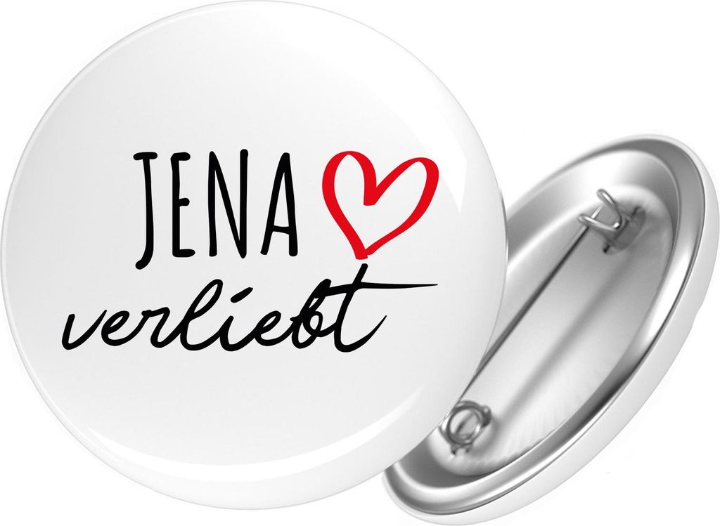 Huuraa Button Jena verliebt 25mm rund mit Sicherheitsnadel Ansteckbutton Geschenkidee