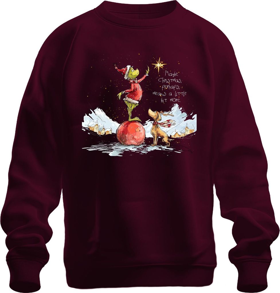 Maybe Christmas means a little more Grinch Weihnachten Ornament Uni Sweatshirt Pullover, Burgundy, L