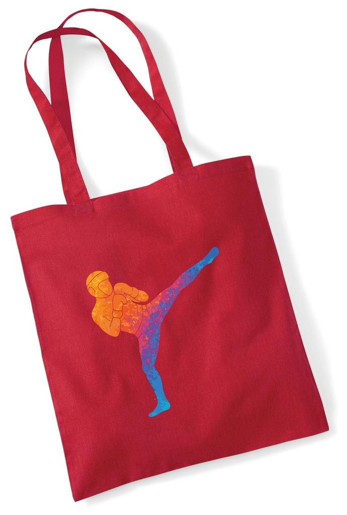 Huuraa Jutebeutel Kickboxen bunte Silhouette 10 Liter Classic Red Baumwolle Tasche Geschenkidee