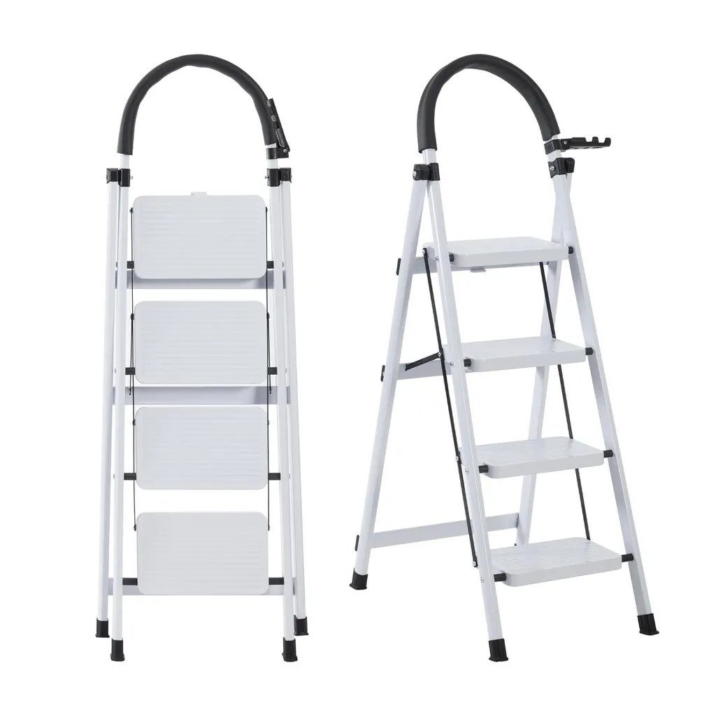 SevenComfort ARK01 Escabeau 4 marches pliant 150kg Blanc avec Sécurité