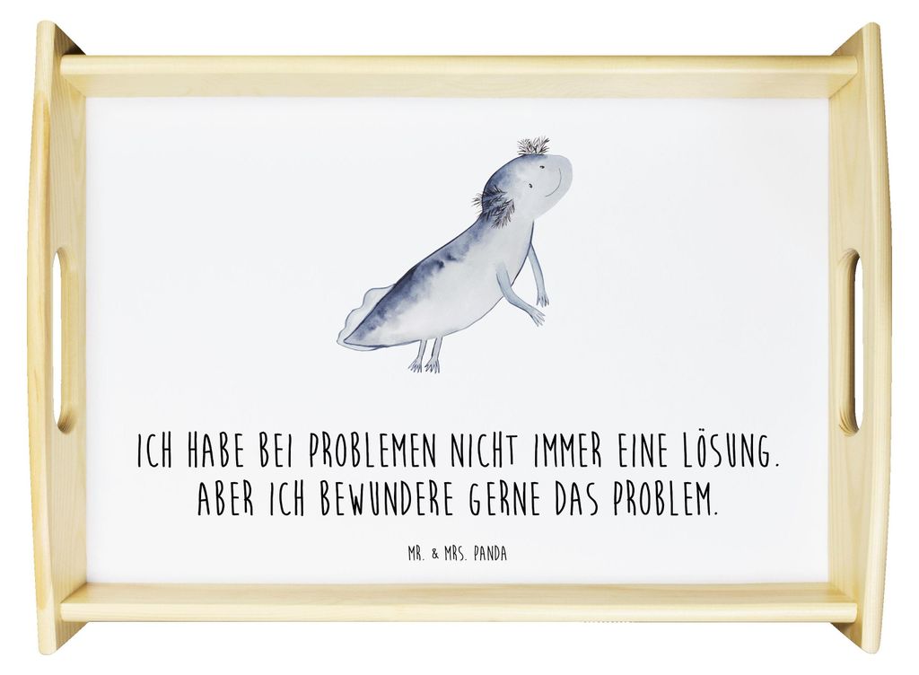 Mr. & Mrs. Panda Tablett Axolotl Schwimmen - Weiß - Geschenk, Optimistisch, Motivation, Lösungen, serviertablett aus holz, Dekotablett, Servier, ...