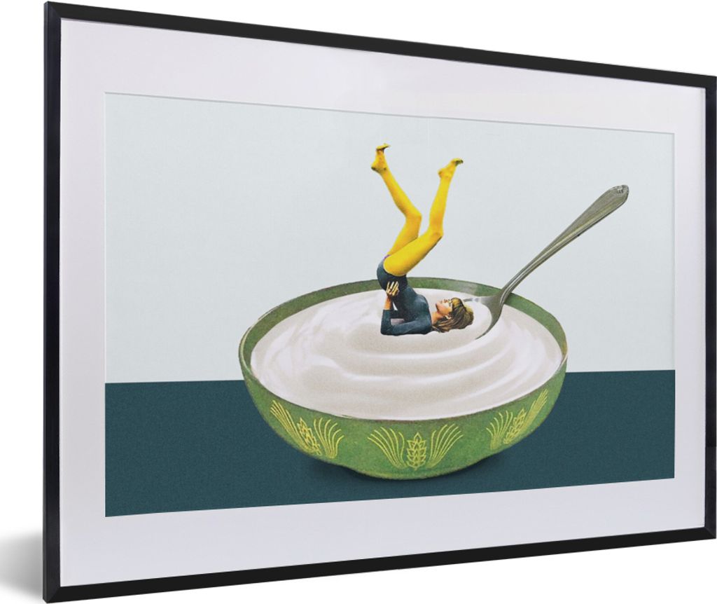 MuchoWow Gerahmtes Poster Joghurt - Yoga - Retro 60x40 cm - Poster mit Schwarzem Bilderrahmen Wandposter Rahmen Foto Bilder - Schlafzimmer - Plak...