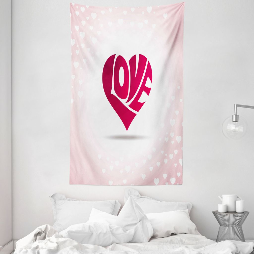 ABAKUHAUS Liebe Wandteppich und Tagesdecke, Herz Hintergrund Verziert aus Weiches Mikrofaser Stoff Waschbar ohne Verblassen Digitaldruck, 140 x 230...
