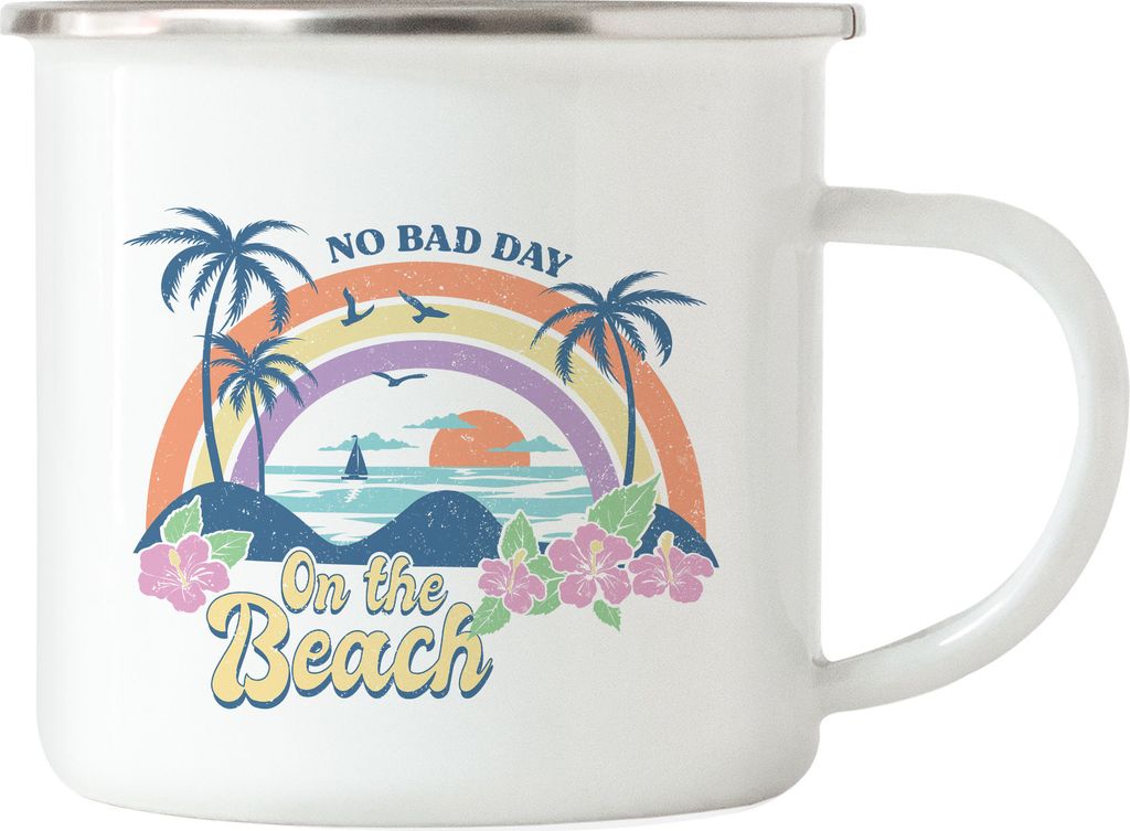 No Bad Day on the Beach Emaille Tasse Strandliebe Sommer Ozean Sun Urlaub
