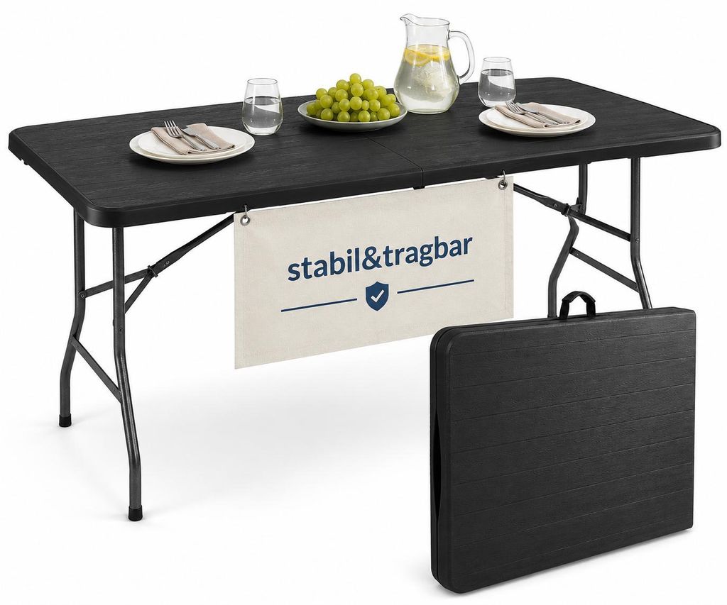 Klapptisch 180x74x74 cm Schwarz Holzoptik Gartentisch Produktbild 